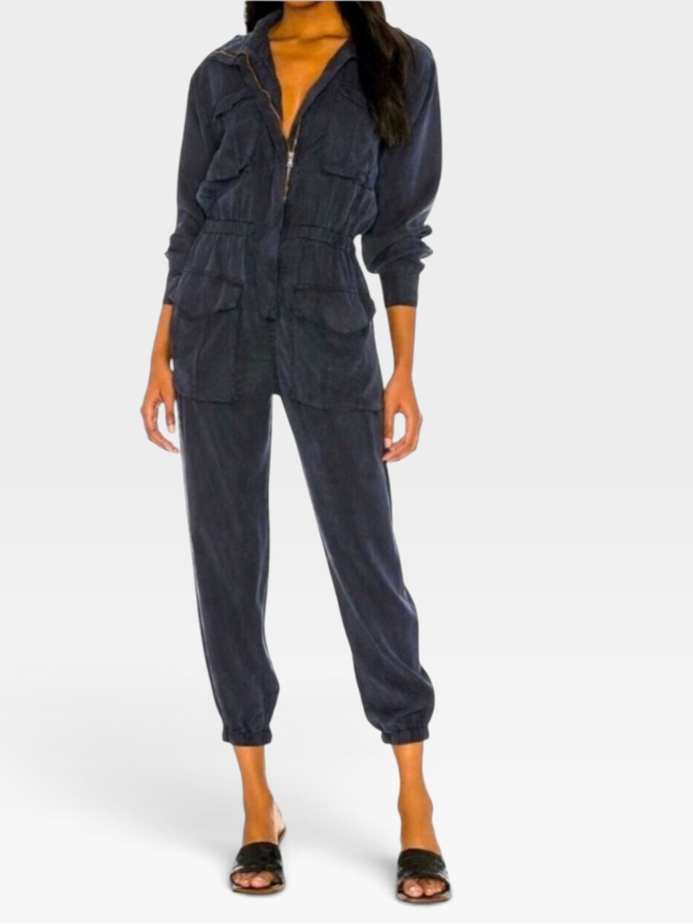 YOUNG FABULOUS & BROKE LONG SLEEVE FLIGHT TWILL JUMPSUIT BLACK in Sz XS